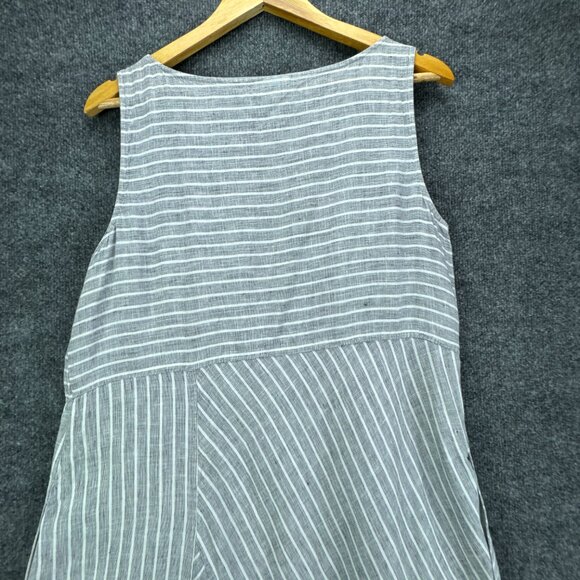 J.‎ Jill Love Linen Dress Womens Medium Gray White Stripe Sleeveless Midi Casual - Picture 6 of 15